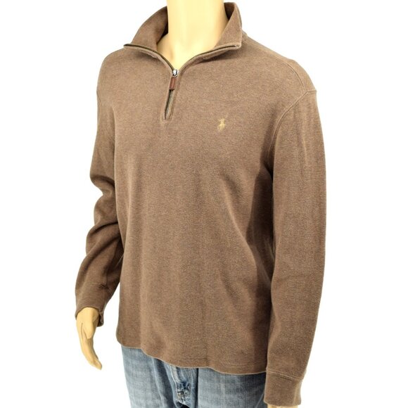 POLO RALPH LAUREN Camel Brown 1/4 Zip Pullover 100% Cotton Sweater Size L - Picture 1 of 10